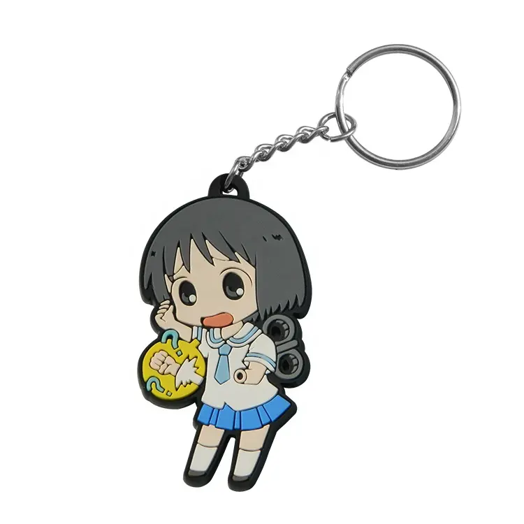Customized women key chain charm 2d cute small anime girl keyring custom OEM soft PVC rubber crafts key holder kids keychain