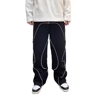 Moda nuevo diseño logotipo personalizado hombres rayas reflectantes pantalones de pierna ancha tejido cargo pantalones de chándal de algodón elástico