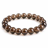 Bracelet en perles de quartz fumé naturel 8 mm, style classique avec cristaux et strass