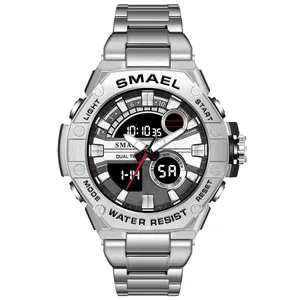 Новое поступление, аналоговые цифровые деловые часы SMAEL 8090 relojes de hombre, золотые часы из нержавеющей стали