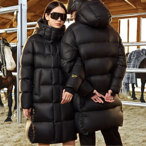 Chaud coupe-vent solide unisexe veste d'hiver décontracté avant fermeture éclair femmes longue doudoune confortable poche manteaux équestres - Product Image 1