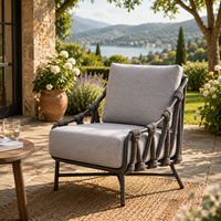 Ensemble de salon de jardin moderne 4 pièces en aluminium et corde, avec coussins épais, pour patio et conversation