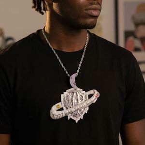 Pendentif Rapper 777 Galaxy Nebula Iced Out, Collier <span class=keywords><strong>de</strong></span> Luxe Cosmique Hip Hop Global, Bijou Unique Brillant Planète 2026, Cerceau Lune Étoile - Product Image 5