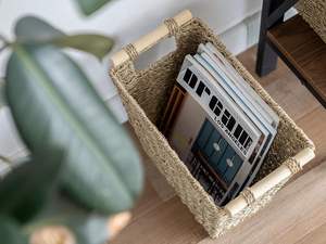 Panier de rangement en jonc de mer de haute qualité avec poignées en bois pour l'élimination des déchets dans le salon chambre salle de bain - Product Image 6