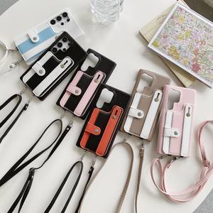 Funda de teléfono de cuero multifuncional con tarjetero y cordón Funda de dos tonos de moda para Samsung <span class=keywords><strong>S</strong></span> <span class=keywords><strong>22</strong></span> S23 S24 S25 <span class=keywords><strong>Ultra</strong></span> Plus - Product Image 1