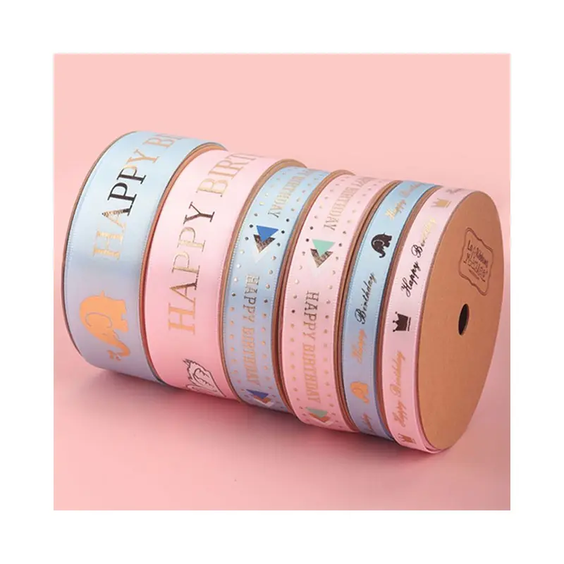 Großhandel kunden spezifischer Druck Polyester rosa blau Band Single Face Printed Satin Ribbon Valentine Ribbon