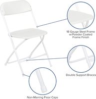 Chaises pliantes en plastique blanc robustes, légères, empilables, portables, pour extérieur, jardin, mariage, banquet, événement, vente en gros