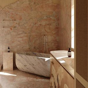 Baignoire autoportante en pierre de travertin véritable pour adultes, baignoire moderne en <span class=keywords><strong>marbre</strong></span> naturel - Product Image 3