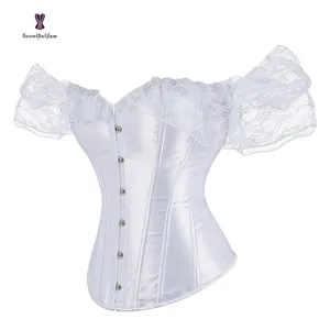 Wholesale satin Elegant Waist Training Corset short sleeve wedding dress sexy lingerie white black bustier top