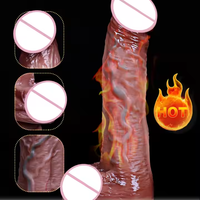 Gode Réaliste Télescopique Vibrant Pénétrant avec Succion et Chauffage, Télécommande pour Masturbation Féminine