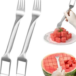 Outil de découpe de pastèque pour la cuisine, 2 en 1, fourchette à pastèque, trancheuse à fruits, couteau à fruits, fourchette en acier inoxydable, coupe-pastèque - Product Image 1