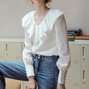 woman shirt top blouse ladies elegant ruffle soft woven soft ruched linen blouses and shirts for women