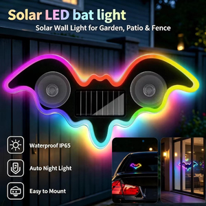 Lumière décorative solaire pour fenêtre de voiture, lampe néon en forme de chauve-souris, accessoire de rénovation à ventouse - Product Image 5