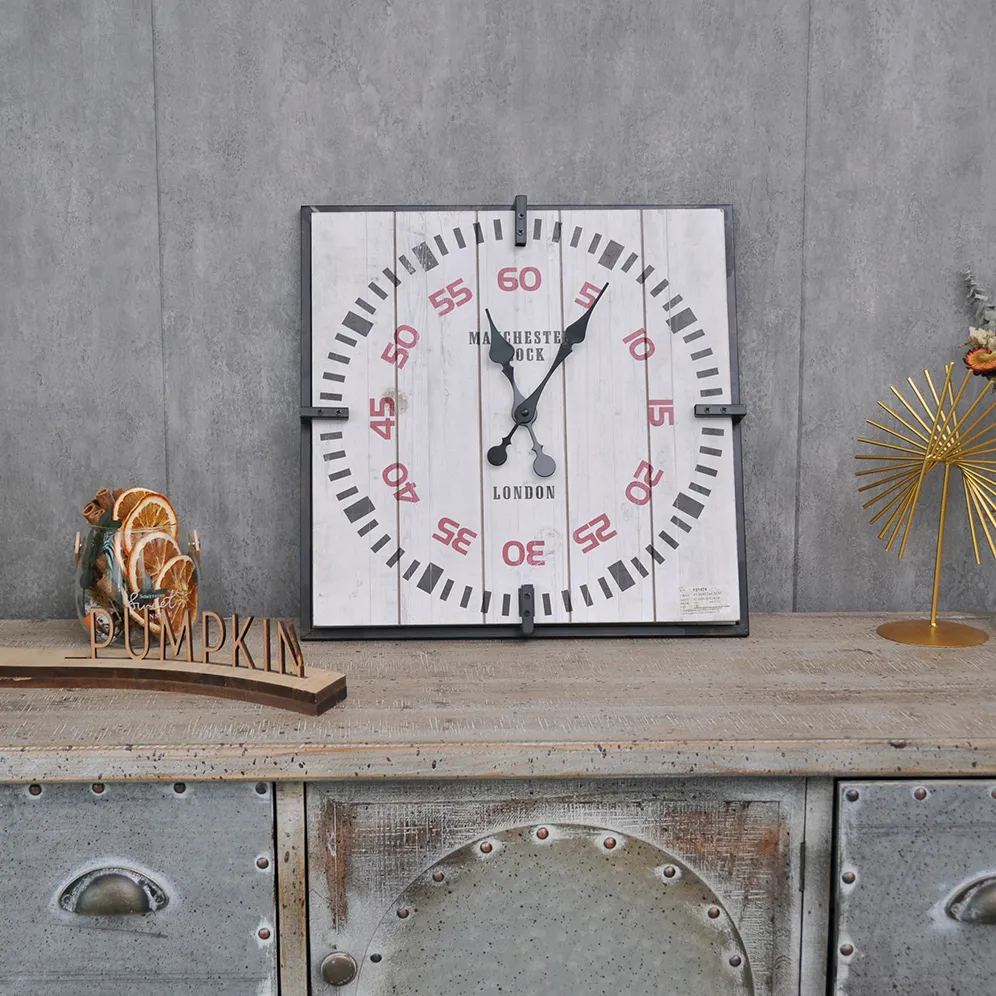 40CM Rustic Design Simple Wooden Square Antique Wall Clocks White Retro Decorative Art Wall Clock