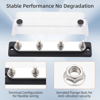Barre de distribution d'alimentation 250A 12-48V en acier inoxydable avec 4 bornes M8 et base PA66 pour applications solaires, marines, VR et camions
