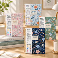 Bestseller Blumenmuster A5 Planer Notizbuch, Damen Büro Schule, Wöchentlicher Monatlicher Spiral-Terminplaner, Blumenmuster-Umschlag, Geschenk, Doppeldrahtbindung