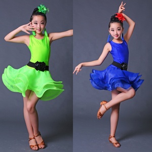 Vestido de baile <span class=keywords><strong>latino</strong></span> profesional Azul Rojo para niñas, ropa de baile de Salsa de salón para niños, trajes de fiesta para niños, trajes de escenario - Product Image 4