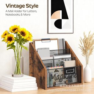 Wooden Magazine Book Organizer 3 Layers <b>Desktop</b> Document Holder Office Storage <b>Shelf</b> - Product Image 3