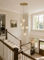 Lustre suspendu long à 5 têtes en albâtre naturel, éclairage incandescent CRI 90, durée de vie de 50 000 heures, en laiton, pour plafond