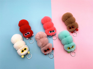 Porte-clés et pendentifs de sac à main en forme de chenille en fourrure pelucheuse avec pompon, cadeau de Noël pour fête - Product Image 6
