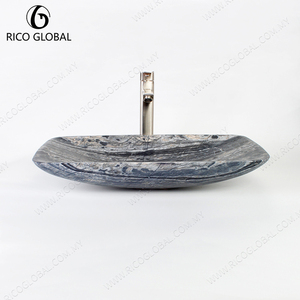 อ่างล้างหน้าหินอ่อนสีเทาเข้มทรงสี่เหลี่ยมสำหรับวางบนเคาน์เตอร์ - Product Image 2