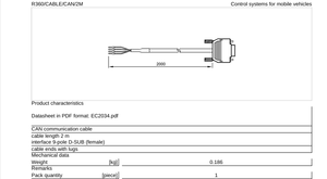 Cable de comunicación CAN Bus EC2034 R360/CABLE/CAN/2M para dispositivos con conectores SUB-D - Product Image 2