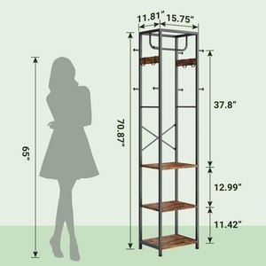 3-in-1 Freestanding <strong>Coat</strong> <strong>Rack</strong> Metal Frame <strong>Hall</strong> Tree with 3 Storage Shelves and 12 Hooks Clothes <strong>Rack</strong> Stand - Product Image 3