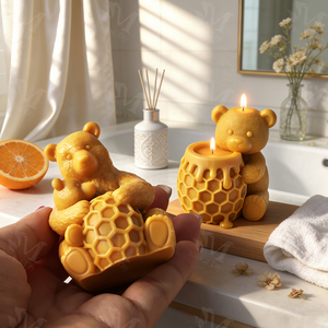 J10-538 Moule en silicone en forme d'ours pour figurine en plâtre d'aromathérapie, bougie artisanale et pierre diffuseur, motif nid d'abeille, DIY - Product Image 5