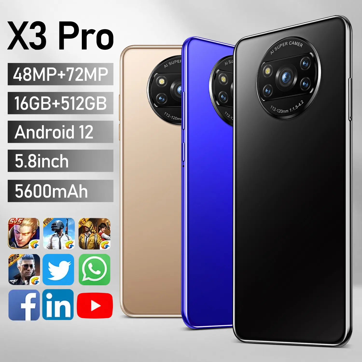 超低価格クロスボーダー携帯電話X3 Pro 5.8インチ大画面インテリジェント手工芸品工場卸売機械
