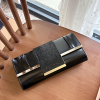 NEUE Exquisite Elegante Abendtasche mit Diamanten, Rechteckige Glänzende PU-Leder Socialite Geldbörse, Lange Clutch mit Metallverzierung für Partys