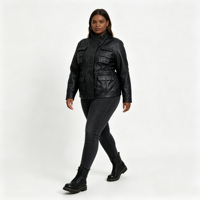 Veste en cuir véritable pour femme, style artisanal, en peau de mouton, col montant, coupe irrégulière, avec plusieurs poches, collection hiver, offre spéciale