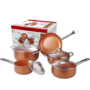 Juego de 10 Ollas de Cocina con Tapas de Vidrio, Asas de Baquelita, Aptas para Lavavajillas y Horno, para Estufas de Gas e Inducción, Juego de Utensilios de Cocina de Cerámica Forjada - Product Image 1