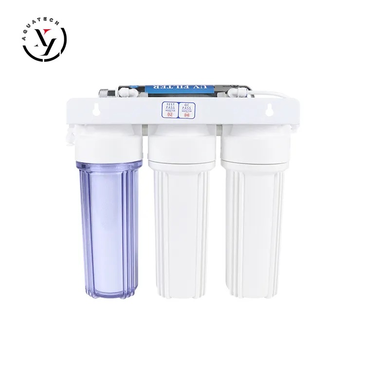 4 della fase lampada UV acqua filtro 10 pollici di acqua pre filtro prezzo della macchina PP + GAC + CTO + UV filtro per l'acqua del rubinetto