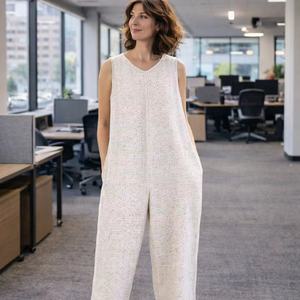 Tuta Intera da <span class=keywords><strong>Donna</strong></span> Personalizzata <span class=keywords><strong>Oversize</strong></span> Senza Maniche in Lino a Quadri Abbigliamento Femminile - Product Image 5