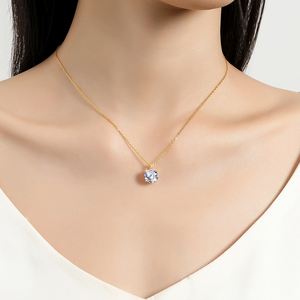 Kalung Liontin Moissanite Desain Minimalis 4 Cabang 1ct 2ct 3ct Wanita Hadiah Ulang Tahun Mewah Liontin Emas 14K Berongga - Product Image 5