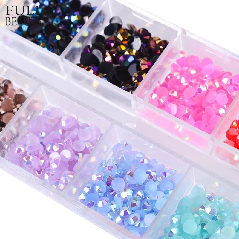 12 Kleur/Doos 3Mm Crystal Kleurrijke Jelly Rhinestones 3D Nail Art Decor Glitter Gem Stones Manicure Diy Plaksteen kralen