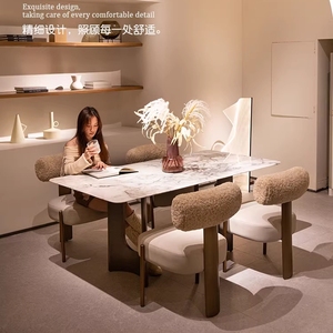 Modern High-End <strong>Dining</strong> <strong>Chair</strong> French <strong>Cream</strong> Style Lamb's Wool Fabric Simple Home Design Designer Light Luxury High Backrest <strong>Chair</strong> - Product Image 4
