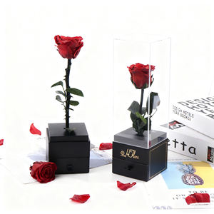 Hflora新着プリザーブドローズ茎付き永遠にバラ保存花アクリルボックスで最高のギフトプリザーブドローズ - Product Image 1