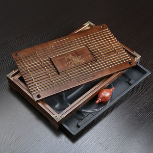 Bandeja de té con drenaje y almacenamiento de agua para juego de té Kung Fu, diseño plano, material de madera LX4328 - Product Image 2