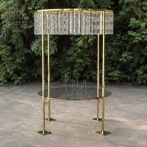 Table de réception de mariage ronde en acier inoxydable doré avec canopy en cristal et plateau en verre trempé miroir – Vente en gros - Product Image 3
