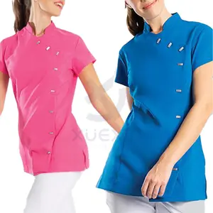 Custom Logo Spa Uniform Salonwear Fashion Uniforms Short Sleeves Spa Tunic Uniformes De Spa