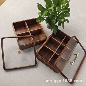 Boîte à bonbons en bois avec couvercle en verre, compartiments rectangulaires divisés pour le rangement à domicile - Product Image 4