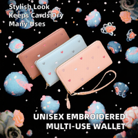 Dompet Panjang Wanita Kulit PU Dompet Ritsleting Hati Bordir Dompet Clutch Wanita Tempat Kartu