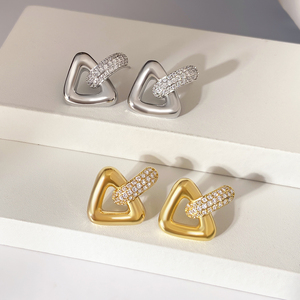Boucles d'oreilles clous vintage tendance ZC avec zircon pour femme, idéales pour fiançailles, fête, mariage, cadeau, en laiton plaqué or 18 carats et rhodium - Product Image 3