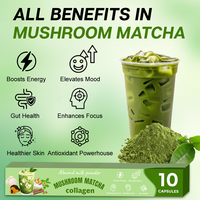 Capsules de matcha personnalisées avec étiquette, ashwagandha, collagène, poudre de matcha de qualité cérémonielle, matcha latte aux champignons