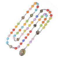 Collier chapelet multicolore plaqué argent avec pendentif autocollant Madonna religieux Collier chapelet de prière catholique