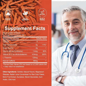 Permen Kunyah Energi dan Fokus dengan Vitamin <span class=keywords><strong>B</strong></span>, L-Theanine, Kafein Alami, Rasa Kayu Manis, Suplemen Diet - Product Image 5