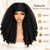 Perruque bandeau afro bouclée en gros pour femmes noires, sans colle, en fibre synthétique résistante à la chaleur, fabriquée à la machine, bonnet ajustable