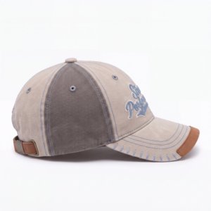 Wholesale Custom Logo Front Applique Side <b>Flat</b> Embroidered Distressed Denim 6 Panel Baseball Cap Vintage Dad <b>Hat</b> Manufacturer - Product Image 5