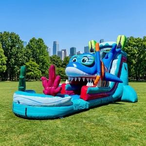 Tobogán Acuático Inflable con Diseño <span class=keywords><strong>de</strong></span> Tiburón, Ecológico, Precio <span class=keywords><strong>de</strong></span> Fábrica, Castillo Hinchable para Fiestas <span class=keywords><strong>de</strong></span> Verano en el Patio Trasero, Capacidad <span class=keywords><strong>de</strong></span> 200-500 kg - Product Image 1